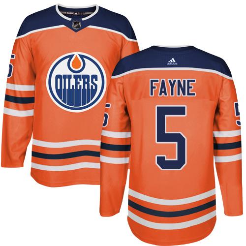 Adidas Oilers #5 Mark Fayne Orange Home Authentic Stitched NHL Jersey