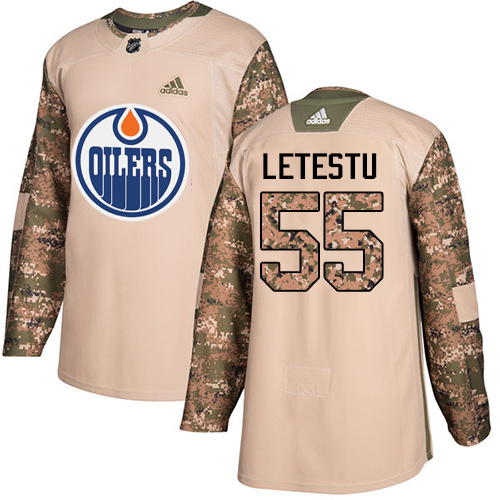 Adidas Oilers #55 Mark Letestu Camo Authentic 2017 Veterans Day Stitched NHL Jersey
