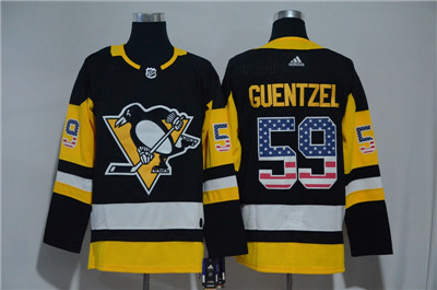 Adidas Penguins #59 Jake Guentzel Black USA Flag Jersey