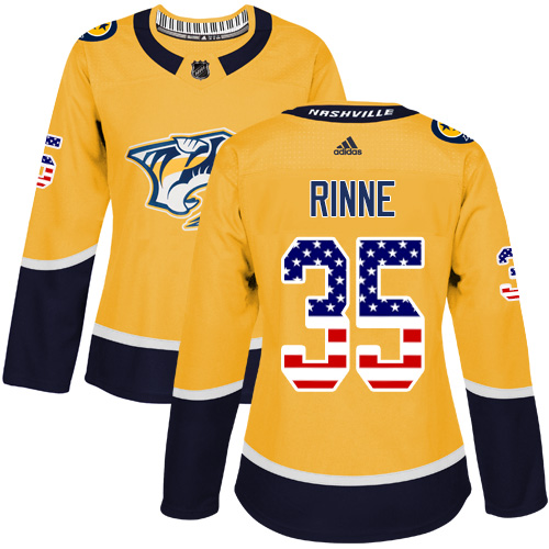Adidas Predators #35 Pekka Rinne Yellow Home Authentic USA Flag Women's Stitched NHL Jersey Adidas Predators #35 Pekka Rinne Yellow Home Authentic USA Flag Women's Stitched NHL Jersey
