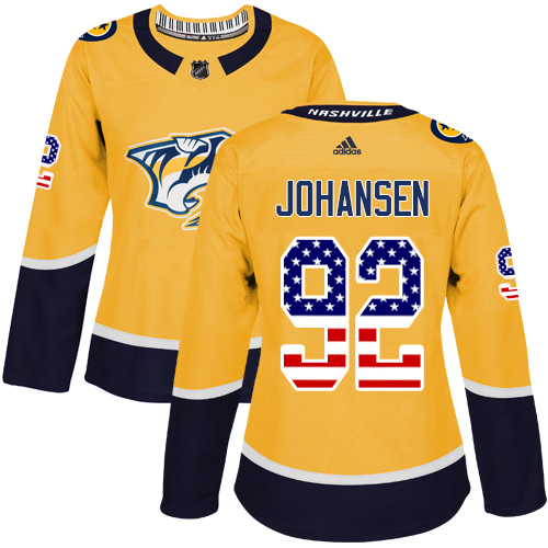 Adidas Predators #92 Ryan Johansen Yellow Home Authentic USA Flag Women's Stitched NHL Jersey Adidas Predators #92 Ryan Johansen Yellow Home Authentic USA Flag Women's Stitched NHL Jersey