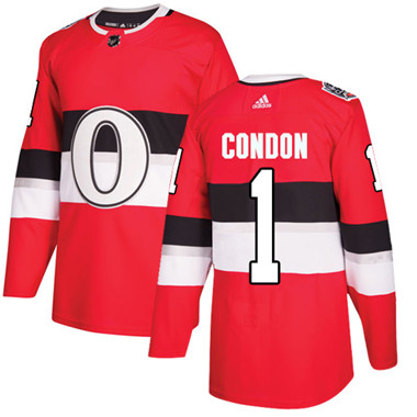 Adidas Senators #1 Mike Condon Red Authentic 2017 100 Classic Stitched Youth NHL Jersey