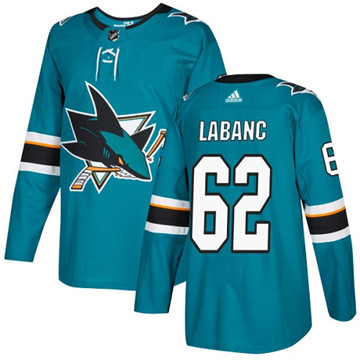 Adidas Sharks #62 Kevin Labanc Teal Home Authentic Stitched Youth NHL Jersey
