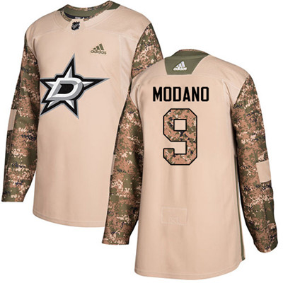 Adidas Stars #9 Mike Modano Camo Authentic 2017 Veterans Day Youth Stitched NHL Jersey
