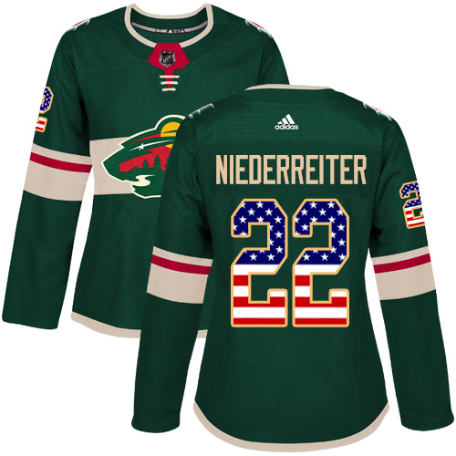 Adidas Wild #22 Nino Niederreiter Green Home Authentic USA Flag Women's Stitched NHL Jersey Adidas Wild #22 Nino Niederreiter Green Home Authentic USA Flag Women's Stitched NHL Jersey