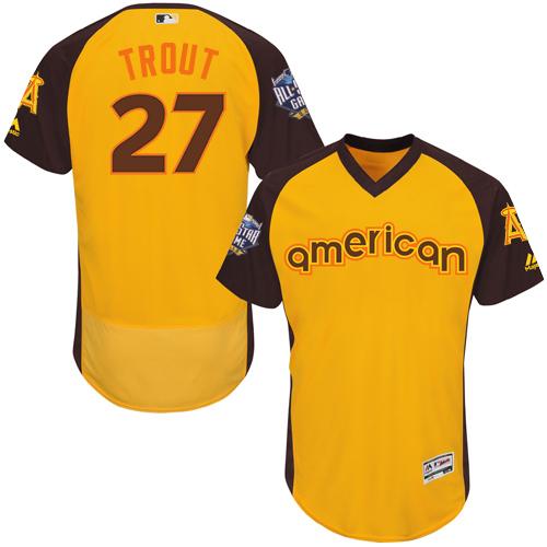 Angels of Anaheim #27 Mike Trout Gold Flexbase Authentic Collection 2016 All-Star American League Stitched MLB Jersey Angels of Anaheim #27 Mike Trout Gold Flexbase Authentic Collection 2016 All-Star American League Stitched MLB Jersey