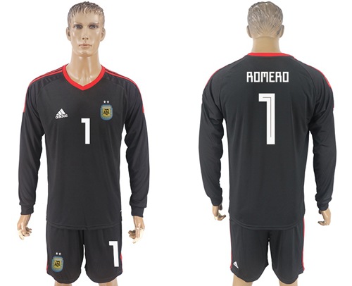 Argentina #1 Romero Black Long Sleeves Goalkeeper Soccer Country Jersey Argentina #1 Romero Black Long Sleeves Goalkeeper Soccer Country Jersey