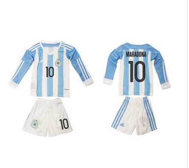 Argentina #10 Maradona Home Long Sleeves Kid Soccer Country Jersey