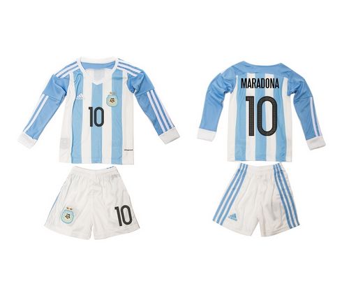Argentina #10 Maradona Home Long Sleeves Kid Soccer Country Jersey Argentina #10 Maradona Home Long Sleeves Kid Soccer Country Jersey