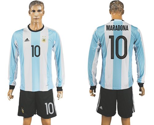 Argentina #10 Maradona Home Long Sleeves Soccer Country Jersey Argentina #10 Maradona Home Long Sleeves Soccer Country Jersey