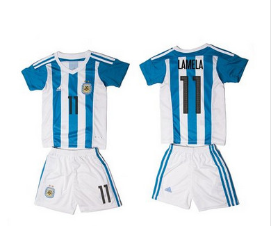 Argentina #11 Lamela Home Kid Soccer Country Jersey