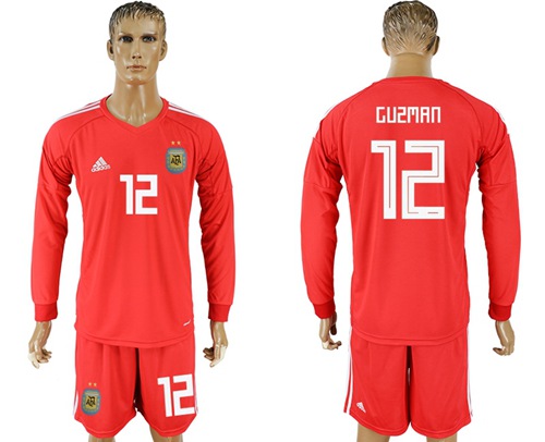 Argentina #12 Guzman Red Long Sleeves Goalkeeper Soccer Country Jersey