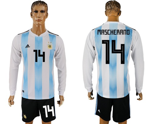 Argentina #14 Mascherano Home Long Sleeves Soccer Country Jersey Argentina #14 Mascherano Home Long Sleeves Soccer Country Jersey