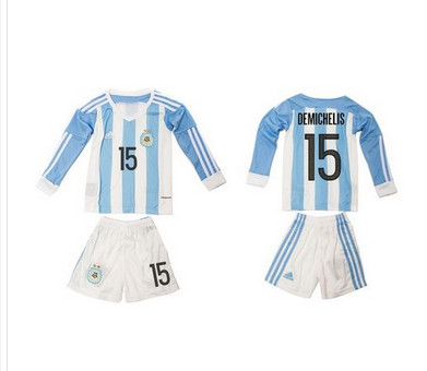 Argentina #15 Demchelis Home Long Sleeves Kid Soccer Country Jersey