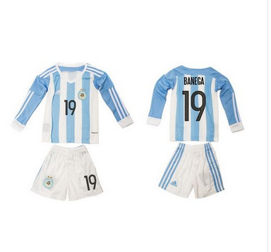 Argentina #19 Banega Home Long Sleeves Kid Soccer Country Jersey