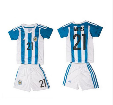 Argentina #21 Matias Home Kid Soccer Country Jersey