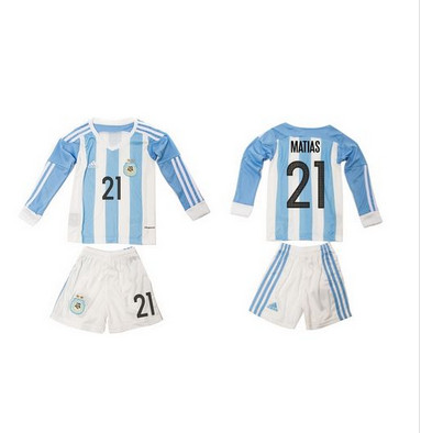 Argentina #21 Matias Home Long Sleeves Kid Soccer Country Jersey Argentina #21 Matias Home Long Sleeves Kid Soccer Country Jersey