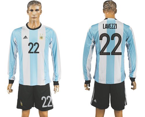 Argentina #22 Lavezzi Home Long Sleeves Soccer Country Jersey Argentina #22 Lavezzi Home Long Sleeves Soccer Country Jersey