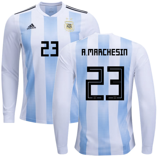 Argentina #23 A.Marchesin Home Long Sleeves Kid Soccer Country