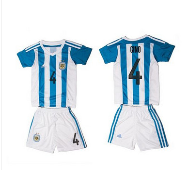 Argentina #4 Gino Home Kid Soccer Country Jersey