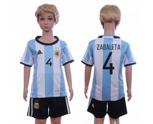 Argentina #4 Zabaleta Home Kid Soccer Country Jersey Argentina #4 Zabaleta Home Kid Soccer Country Jersey