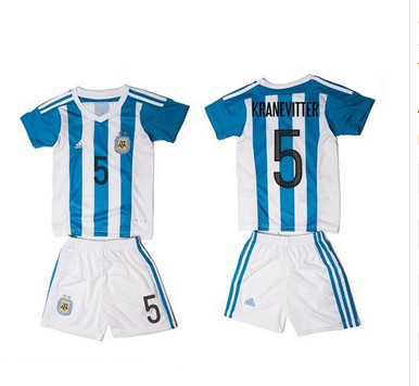 Argentina #5 Kranevitter Home Kid Soccer Country Jersey Argentina #5 Kranevitter Home Kid Soccer Country Jersey