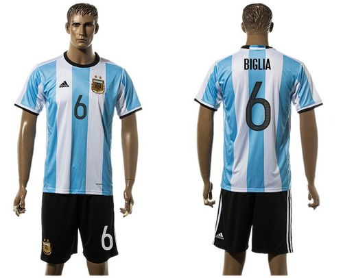 Argentina #6 Biglia Home Soccer Country Jersey Argentina #6 Biglia Home Soccer Country Jersey