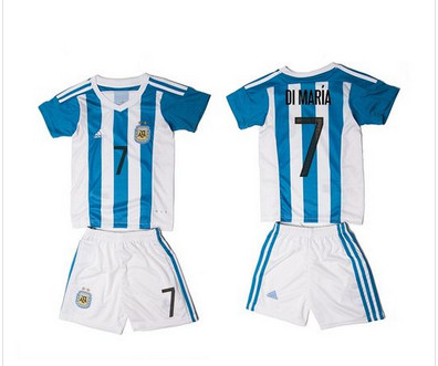 Argentina #7 Di Maria Home Kid Soccer Country Jersey