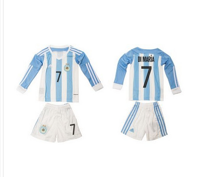 Argentina #7 Di Maria Home Long Sleeves Kid Soccer Country Jersey