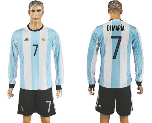 Argentina #7 Di Maria Home Long Sleeves Soccer Country Jersey Argentina #7 Di Maria Home Long Sleeves Soccer Country Jersey