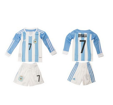 Argentina #7 Dybala Home Long Sleeves Kid Soccer Country Jersey