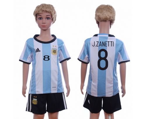 Argentina #8 J.Zanetti Home Kid Soccer Country Jersey Argentina #8 J.Zanetti Home Kid Soccer Country Jersey