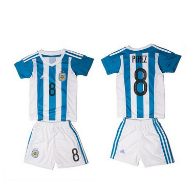 Argentina #8 Perez Home Kid Soccer Country Jersey Argentina #8 Perez Home Kid Soccer Country Jersey