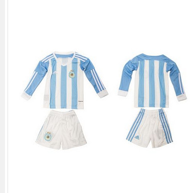 Argentina Blank Home Long Sleeves Kid Soccer Country Jersey