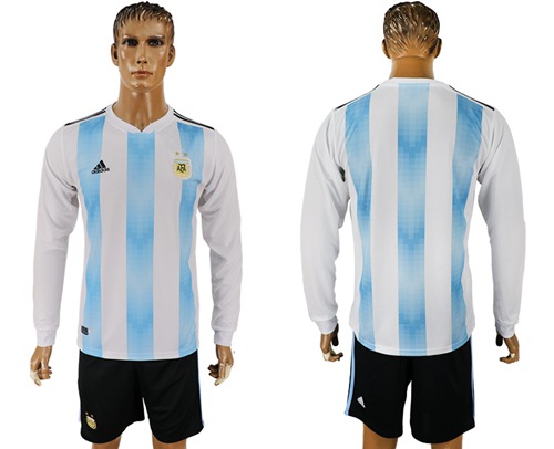 Argentina Blank Home Long Sleeves Soccer Country Jersey Argentina Blank Home Long Sleeves Soccer Country Jersey