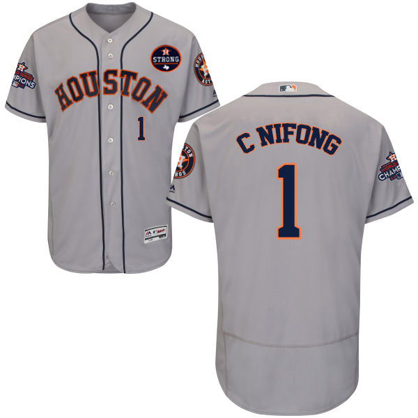 Astros #1 C Nifong Grey Flexbase Authentic Collection 2017 World Series Bound Customize Stitched MLB Jersey