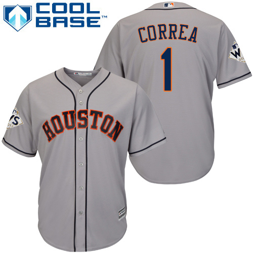 Astros #1 Carlos Correa Grey New Cool Base 2017 World Series Bound Stitched MLB Jersey