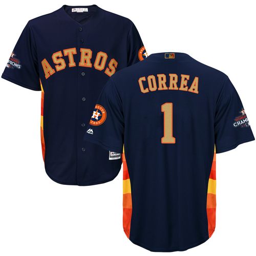 Astros #1 Carlos Correa Navy Blue 2018 Gold Program Cool Base Stitched Youth MLB Jersey Astros #1 Carlos Correa Navy Blue 2018 Gold Program Cool Base Stitched Youth MLB Jersey