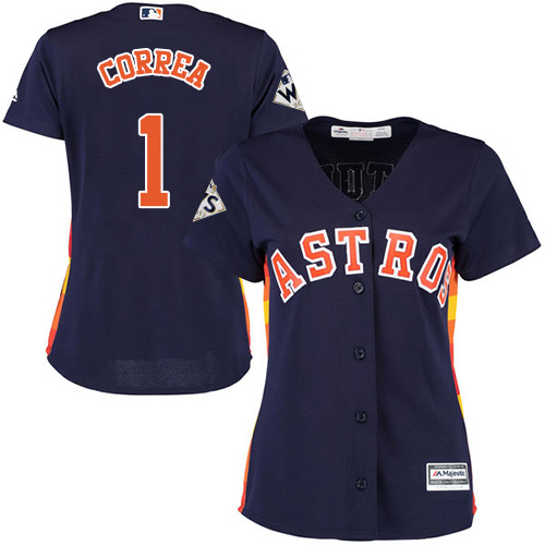 Astros #1 Carlos Correa Navy Blue Alternate 2017 World Series Bound Women's Stitched MLB Jersey