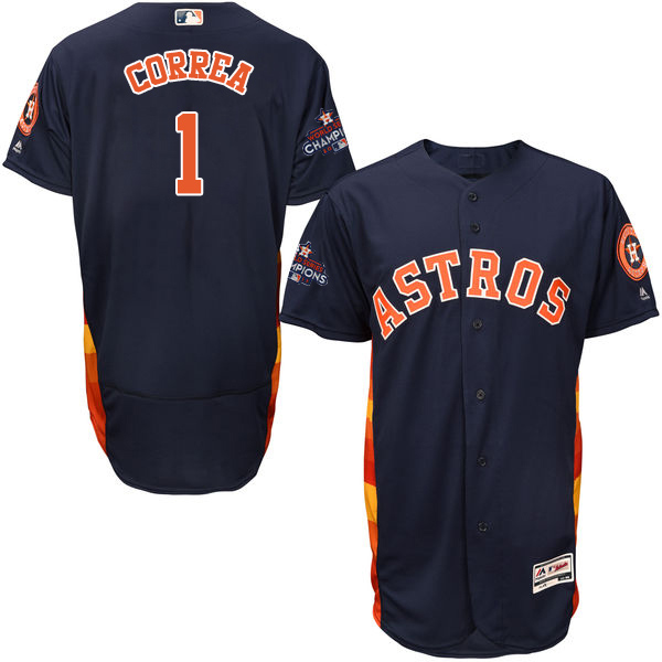 Astros #1 Carlos Correa Navy Blue Flexbase Authentic Collection 2017 World Series Champions Stitched MLB Jersey