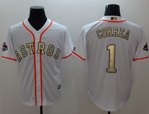 Astros #1 Carlos Correa White 2017 World Series Champions Gold Program Cool Base Stitched Baseball Jersey Astros #1 Carlos Correa White 2017 World Series Champions Gold Program Cool Base Stitched Baseball Jersey