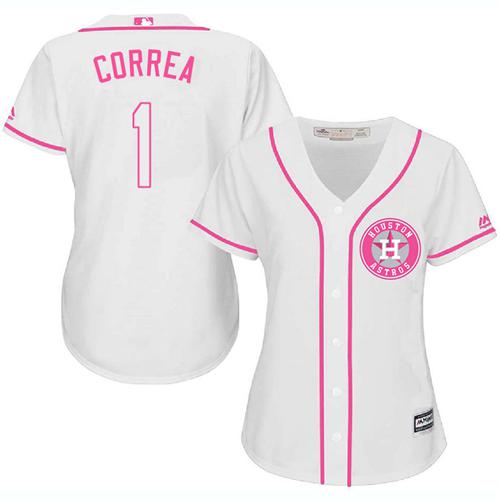 Astros #1 Carlos Correa White Pink Fashion Women's Stitched MLB Jersey Astros #1 Carlos Correa White Pink Fashion Women's Stitched MLB Jersey