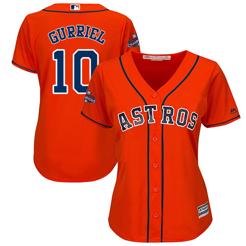 Astros #10 Yuli Gurriel Orange Alternate 2017 World Series Champions Women's Stitched MLB Jersey