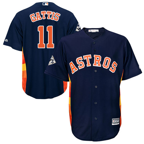 Astros #11 Evan Gattis Navy Blue Cool Base 2017 World Series Bound Stitched Youth MLB Jersey