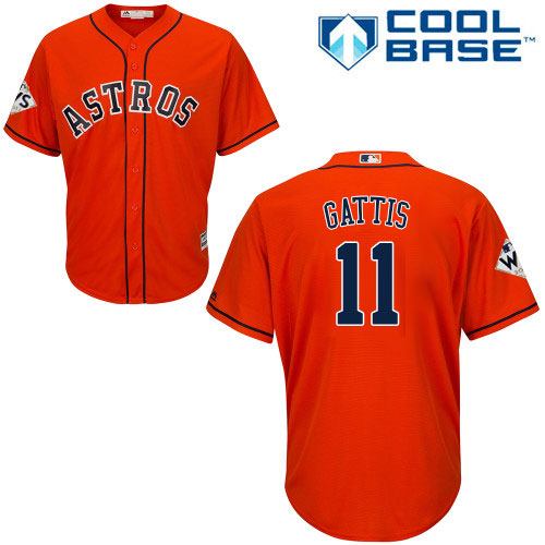 Astros #11 Evan Gattis Orange Cool Base 2017 World Series Bound Stitched Youth MLB Jersey