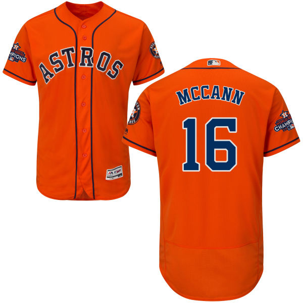 Astros #16 Brian McCann Orange Flexbase Authentic Collection 2017 World Series Champions Stitched MLB Jersey