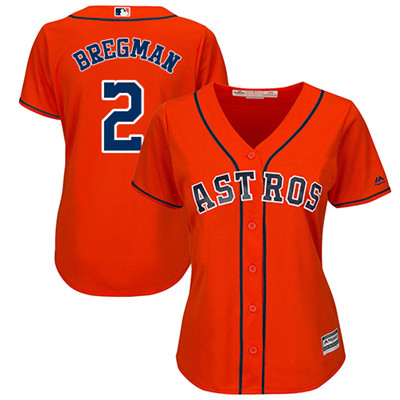 Astros #2 Alex Bregman Orange Alternate Women's Stitched Baseball Jersey