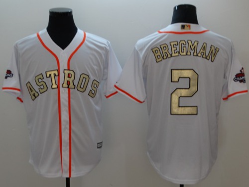 Astros #2 Alex Bregman White 2017 World Series Champions Gold Program Cool Base Stitched Baseball Jersey