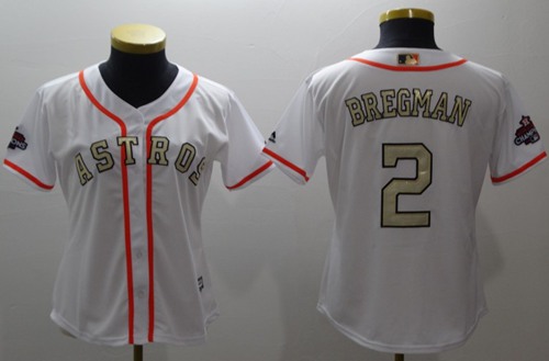 Astros #2 Alex Bregman White 2017 World Series Champions Gold Program Cool Base Women's Stitched Baseball Jersey