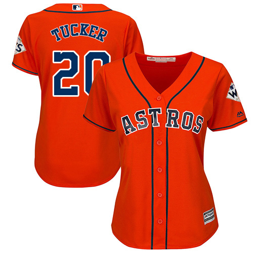 Astros #20 Preston Tucker Orange Alternate 2017 World Series Bound Women's Stitched MLB Jersey